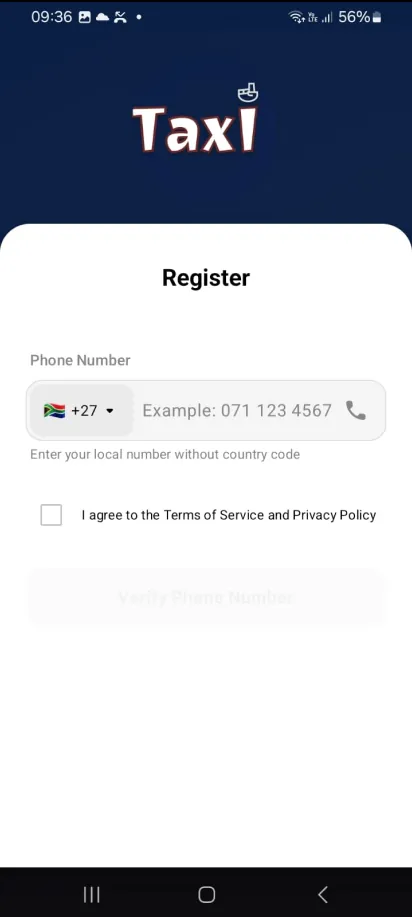 TECVO TAXI app screen 5